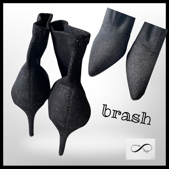 🎯SOLD‼️Brash black metallic stretch fabric ankle boots-12 - Picture 3 of 12